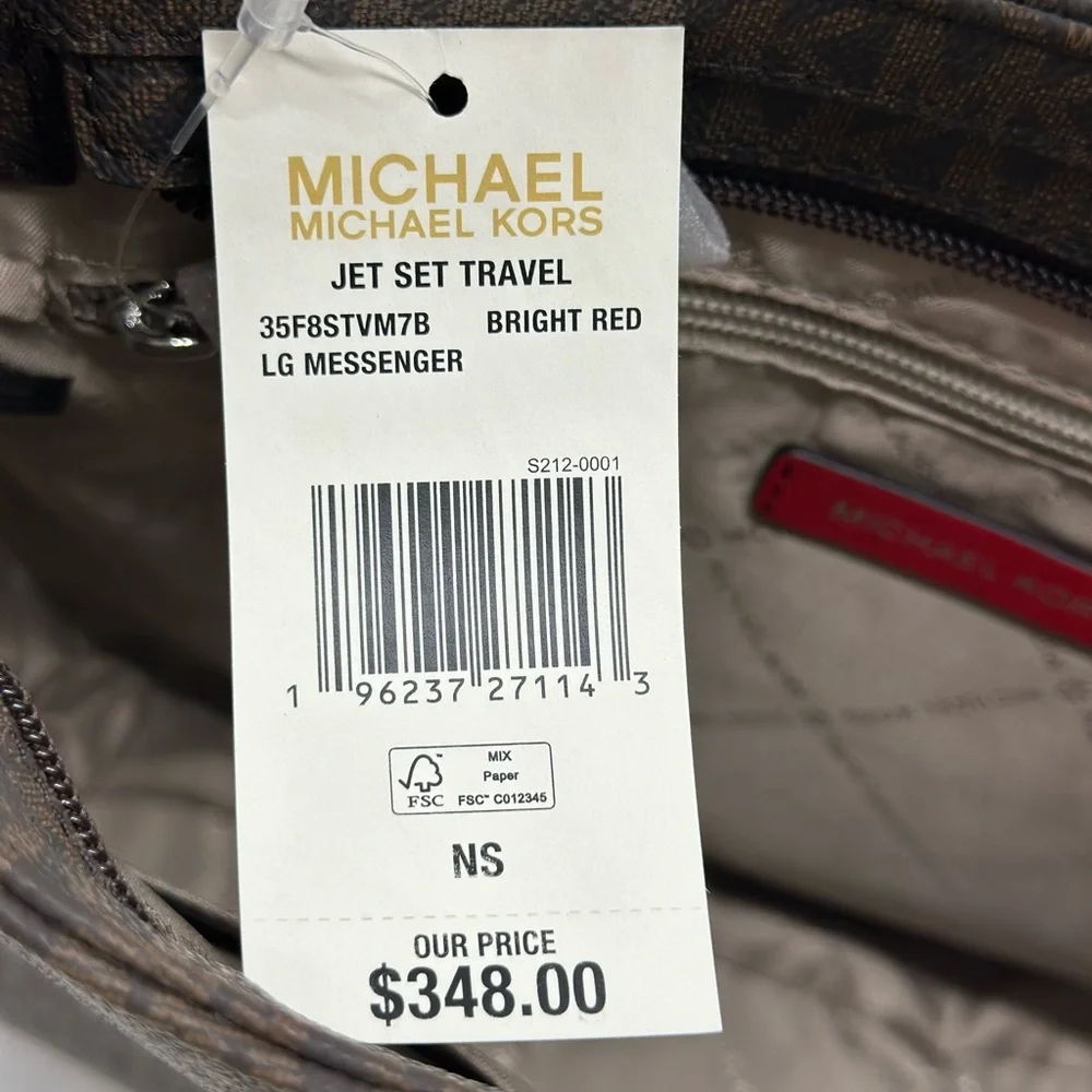 Michael Kors Brown Crossbody Bag with Red Strap